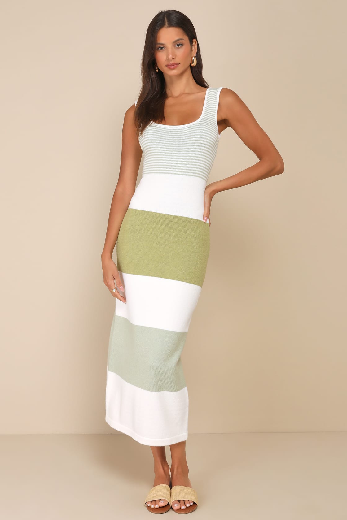 Easily Gorgeous Ivory and Yellow Striped Midi Sweater Dress