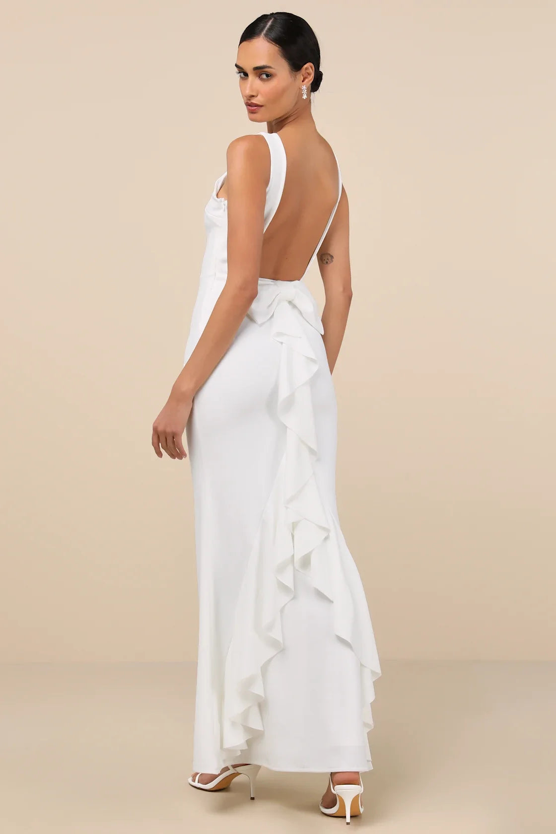 Exquisite Refinement Red Backless Bow Ruffled Maxi Dress