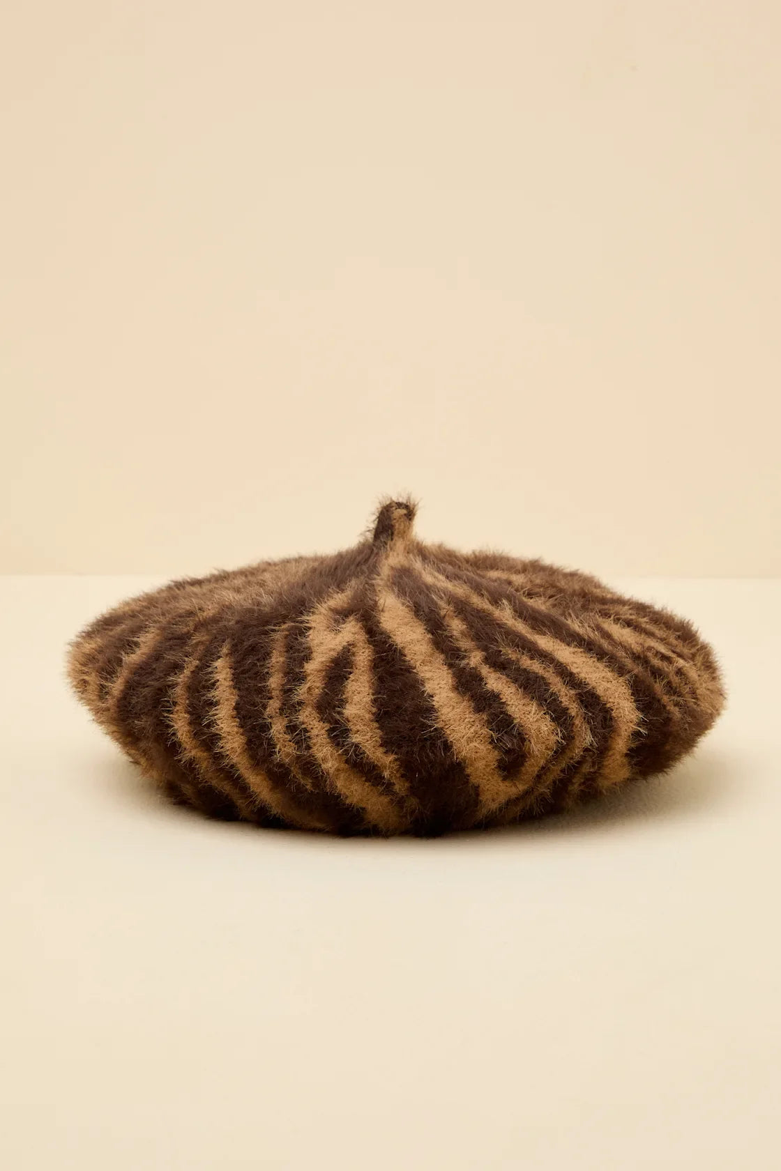 Dashwood Brown Animal Print Fuzzy Knit Beret