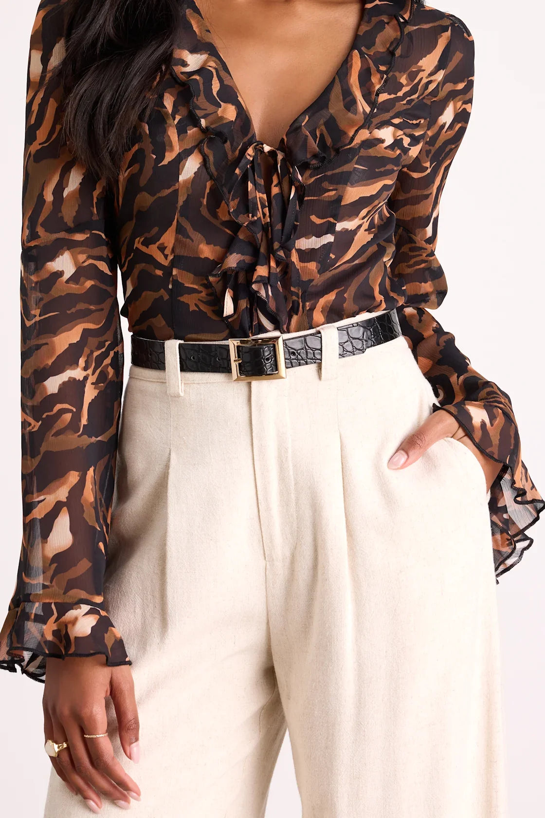 Calais Black and Brown Croc-Embossed Belt Set