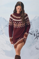 Becklynn Burgundy Fair Isle Sweater Mini Dress