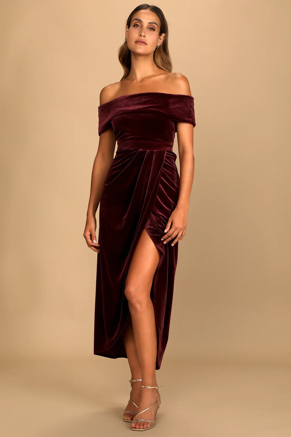 I'm Enchanted Red Velvet Off-the-Shoulder Maxi Dress