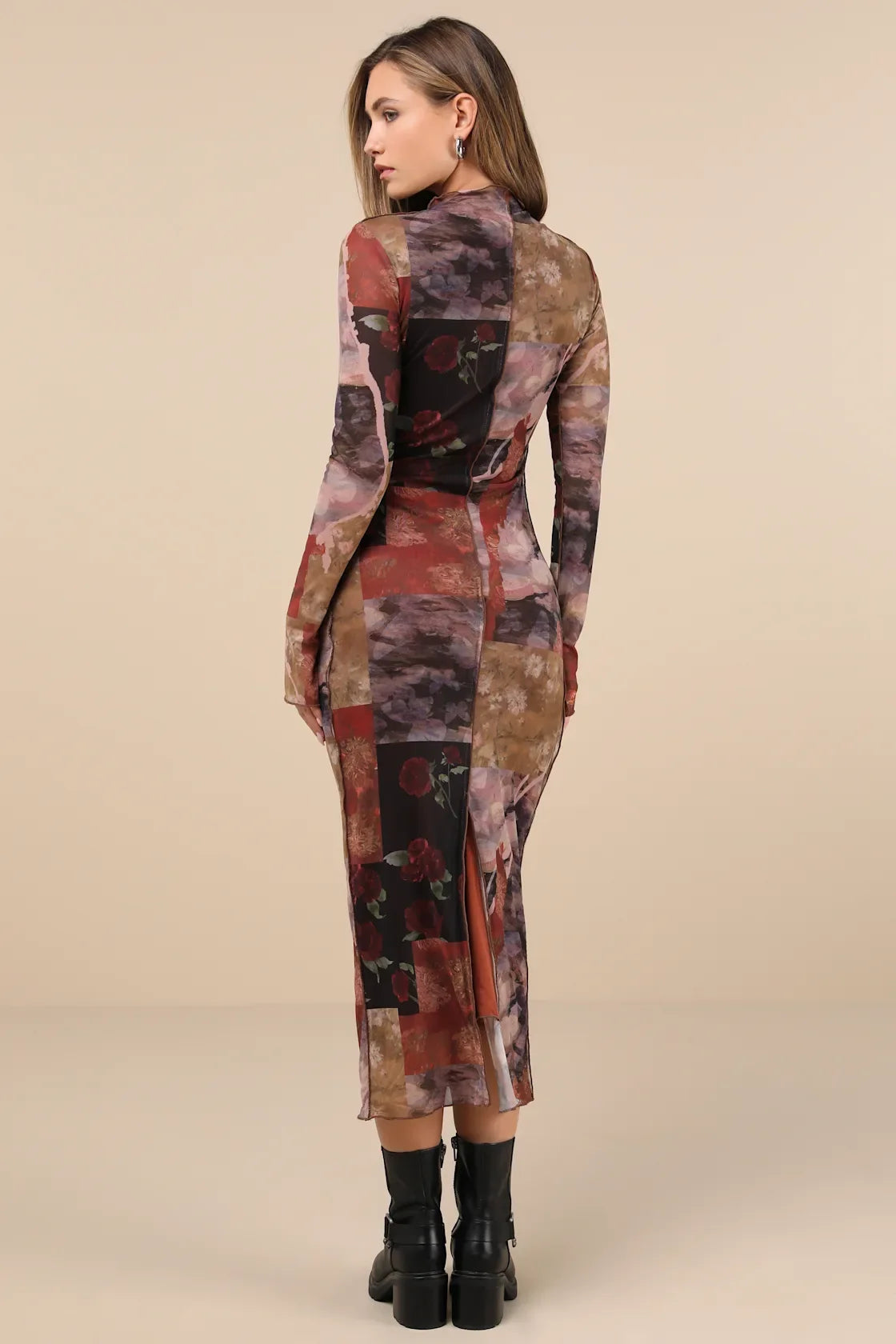 Aesthetic Adoration Multi Floral Mesh Long Sleeve Midi Dress
