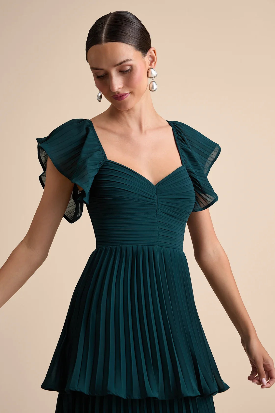 Notorious Charm Navy Blue Pleated Flutter Sleeve Maxi Dress
