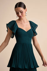 Notorious Charm Navy Blue Pleated Flutter Sleeve Maxi Dress