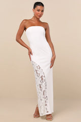 Irresistible Attitude Red Strapless Lace Column Maxi Dress