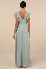 Ravishing Charm Emerald Ruffled Wrap High-Low Maxi Dress
