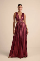 Shining Luxury Bronze Metallic Lurex Cutout Maxi Dress