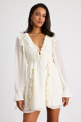 Haida Cream Ruffled Long Sleeve Mini Dress