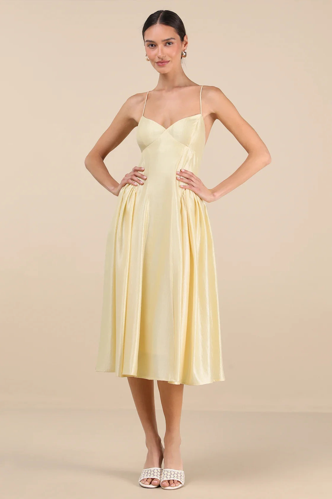 Paride Shiny Coral Gathered Lace-Up Midi Dress
