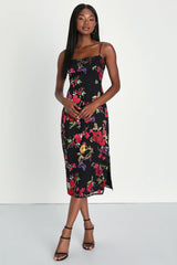 Garden Sensation Black Floral Burnout Sleeveless Midi Dress