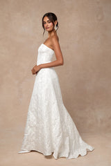 Tressa White Floral Jacquard Strapless Maxi Dress
