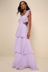 Elegant Event Navy Ruffled Tie-Back Tiered Maxi Dress