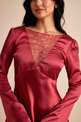 Emberlyn Rusty Rose Satin Lace Long Sleeve Mini Dress