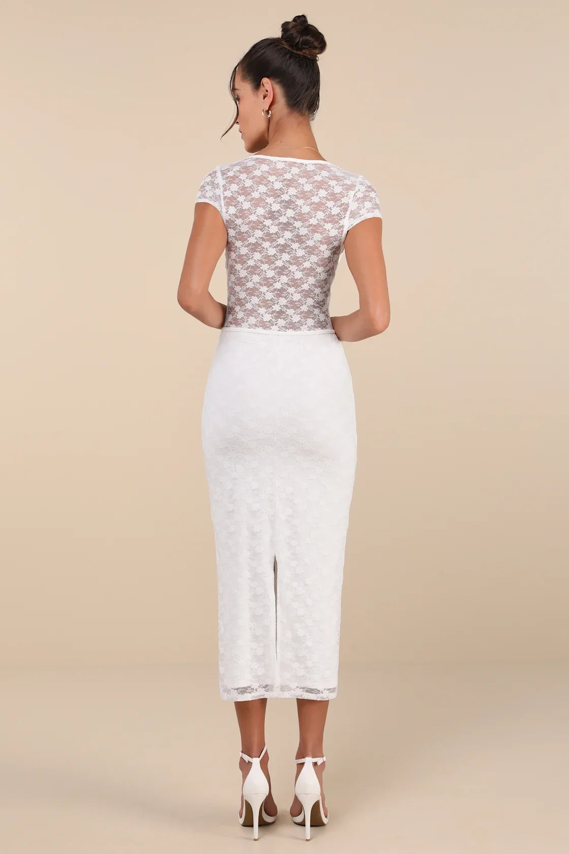 Flirtatious Presence White Sheer Lace Bustier Midi Dress