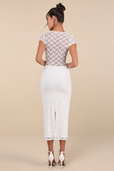 Flirtatious Presence White Sheer Lace Bustier Midi Dress