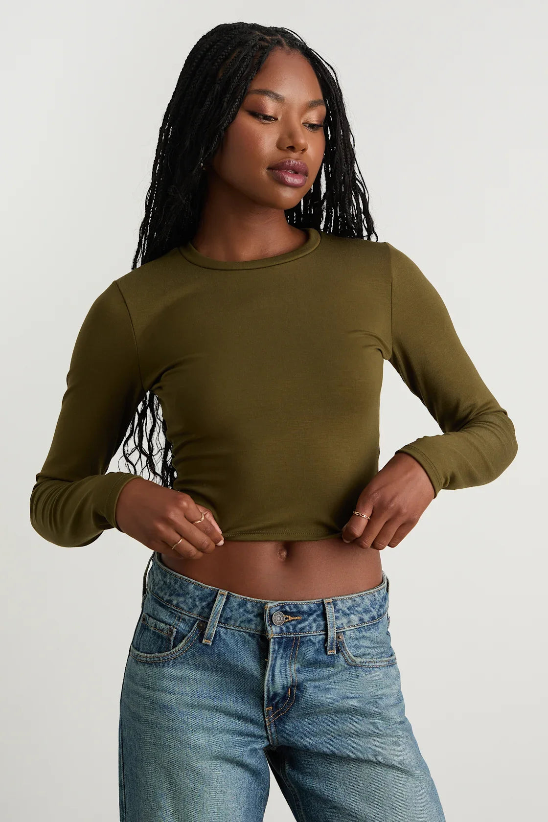 Begin with the Basics Olive Green Long Sleeve Crop Top