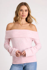 Melinda Light Blue Space Dye Off-the-Shoulder Sweater Top
