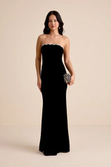 Leesa Black Velvet Rhinestone Mermaid Maxi Dress