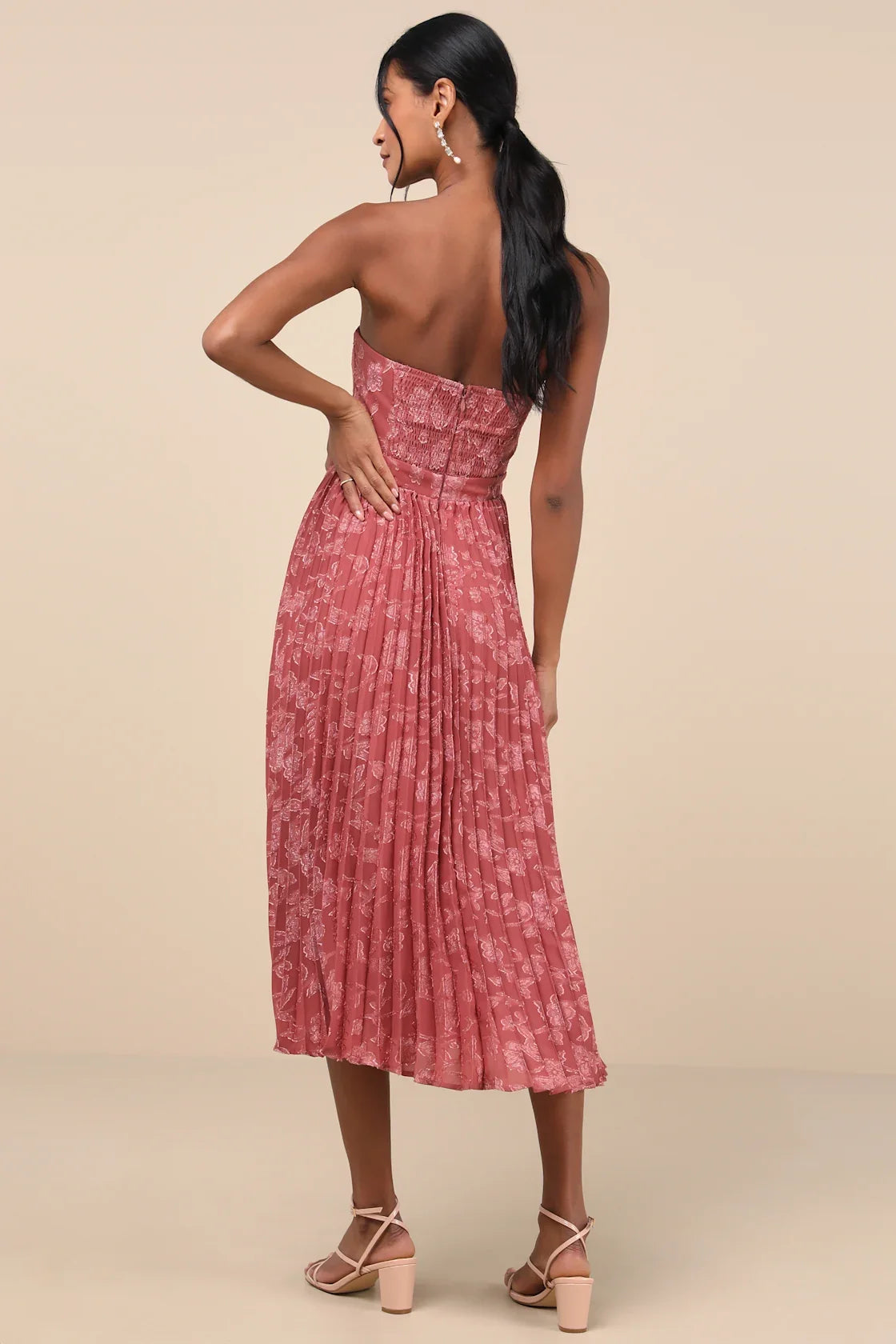 Perfectly Stunning Emerald Jacquard Strapless Midi Dress