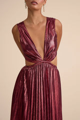 Shining Luxury Bronze Metallic Lurex Cutout Maxi Dress