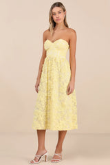 Quite Perfect White Floral Embroidered Strapless Midi Dress