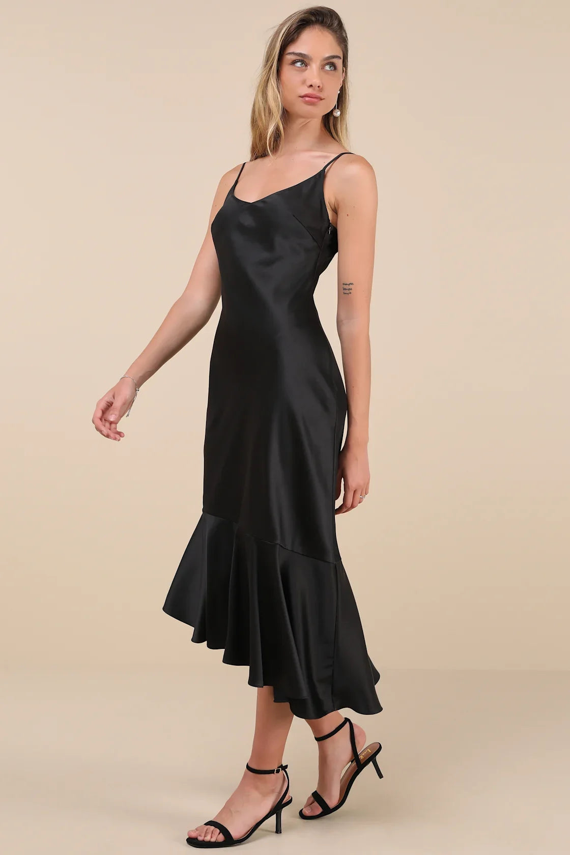 Strictly Romance White Satin Asymmetrical Tiered Midi Dress