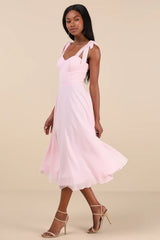 Sophisticated Charisma Navy Blue Tie-Strap A-Line Midi Dress