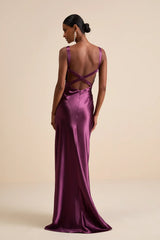 Perfectly Classy Navy Satin Strappy Maxi Dress