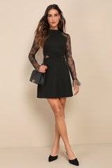 Bragging Rights Forest Green Lace Long Sleeve Skater Dress