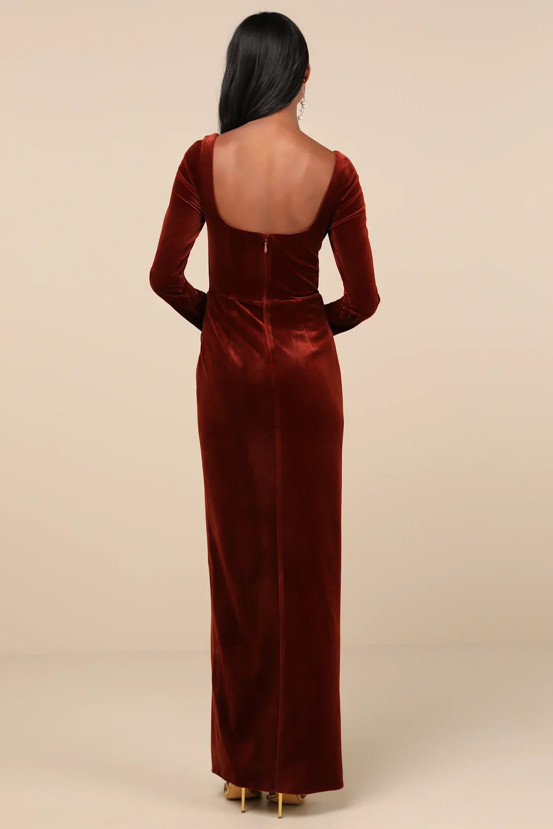Forever Sensational Navy Blue Velvet Long Sleeve Maxi Dress