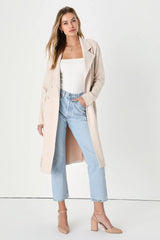 Chic Calling Beige Suede Trench Coat