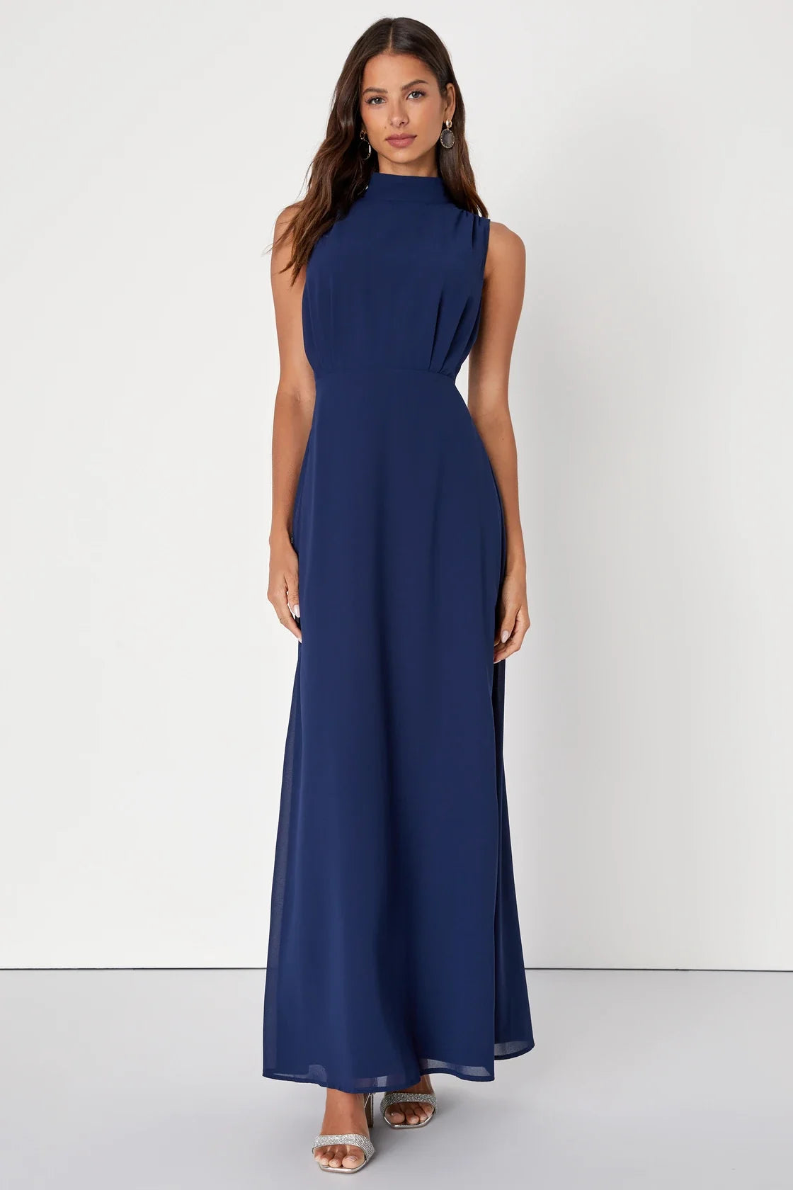 Classic Elegance Rusty Rose Sleeveless Mock Neck Maxi Dress