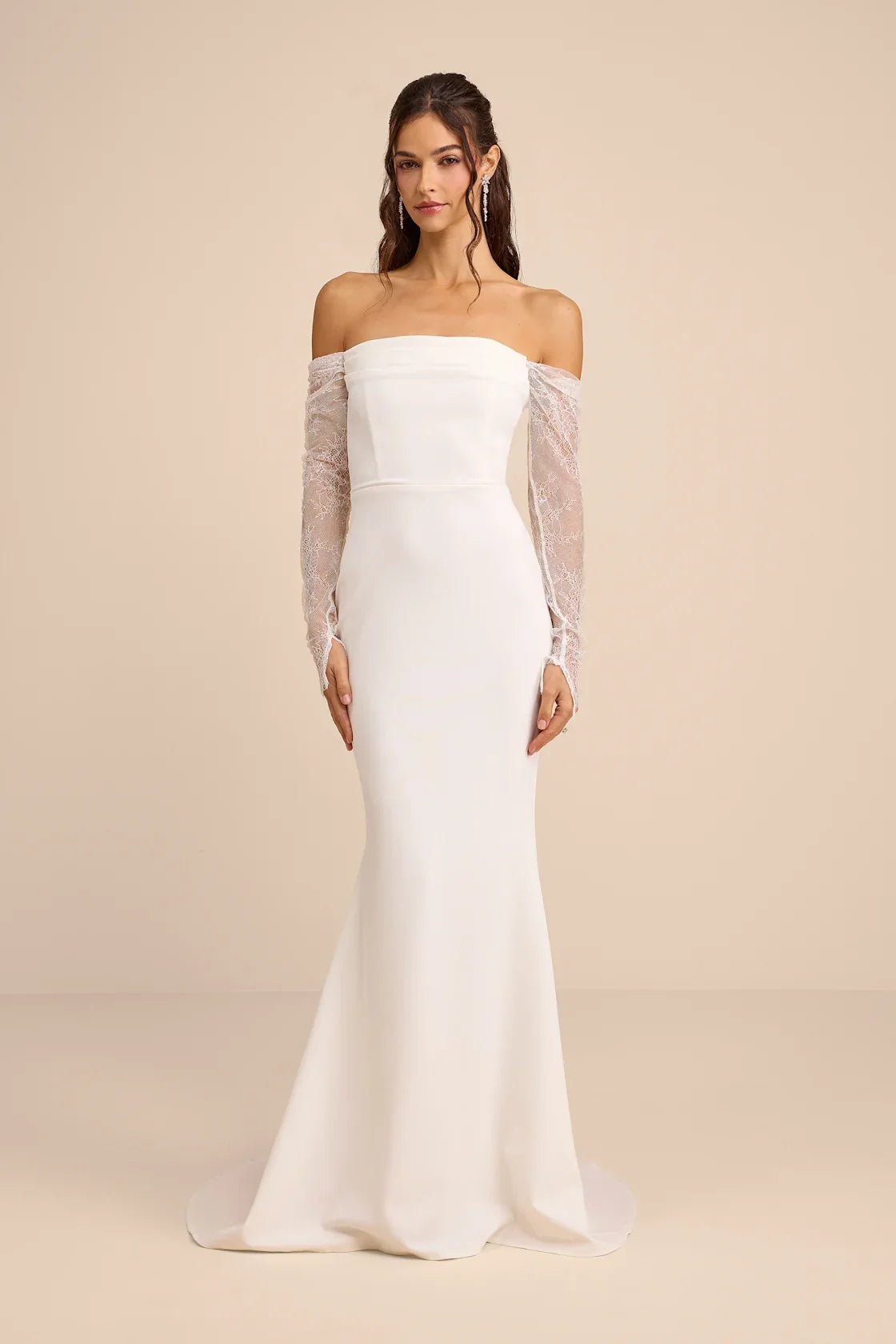 Anabella White Off-the-Shoulder Mermaid Maxi Dress