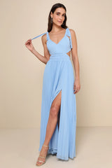 Celebratory Allure Powder Blue Pleated Backless Maxi Dress