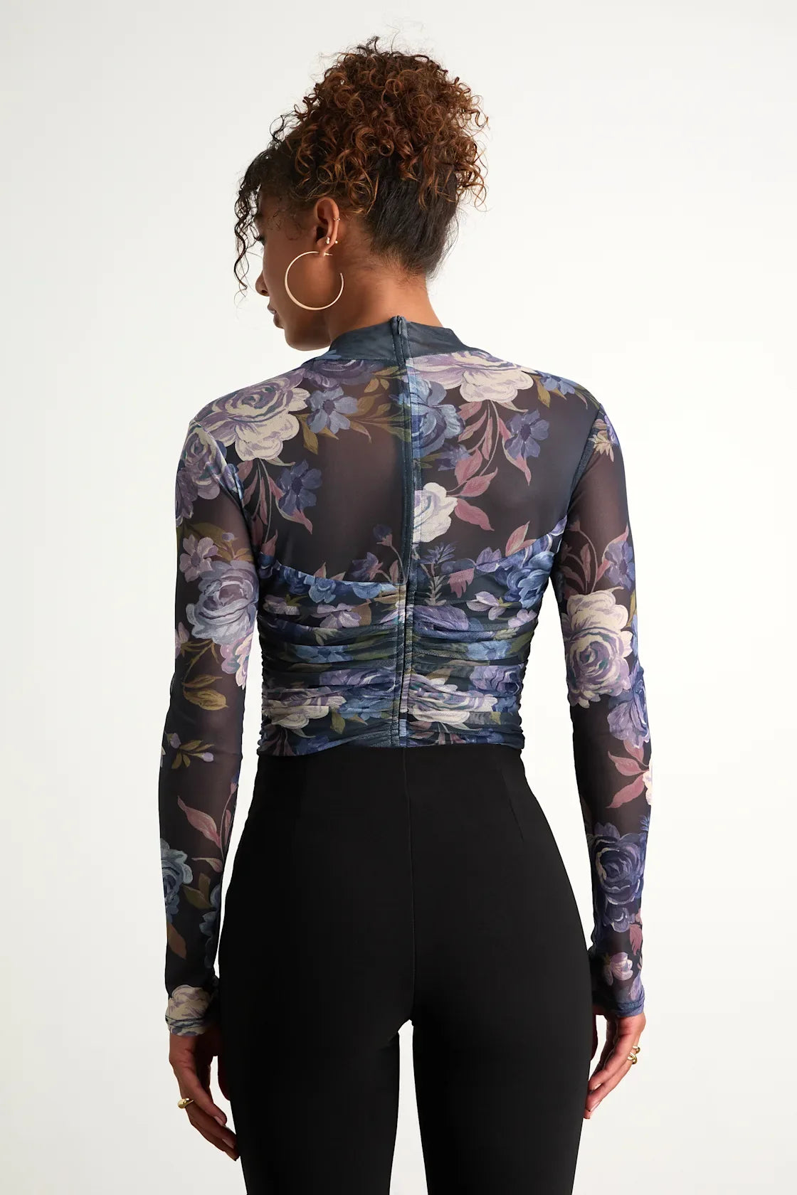 Clearly Alluring Black Mesh Long Sleeve Mock Neck Bodysuit