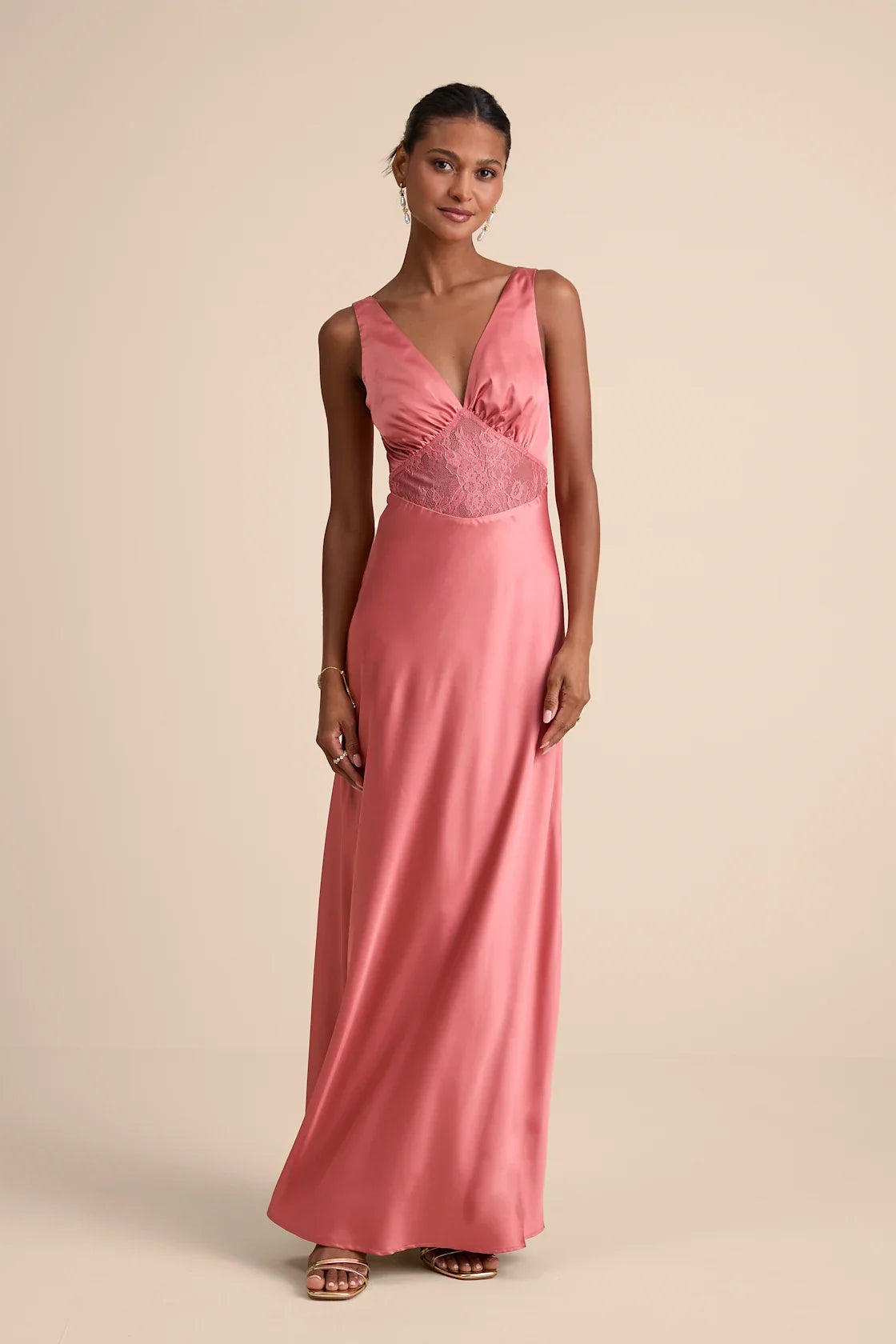 Toulouse Rusty Rose Satin Lace Maxi Dress