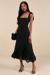 Summer Invite White and Blue Toile Tie-Strap Tiered Midi Dress