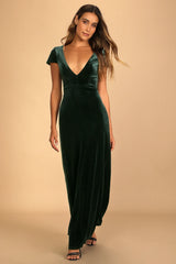 Feeling Flawless Emerald Green Velvet V-Neck Maxi Dress