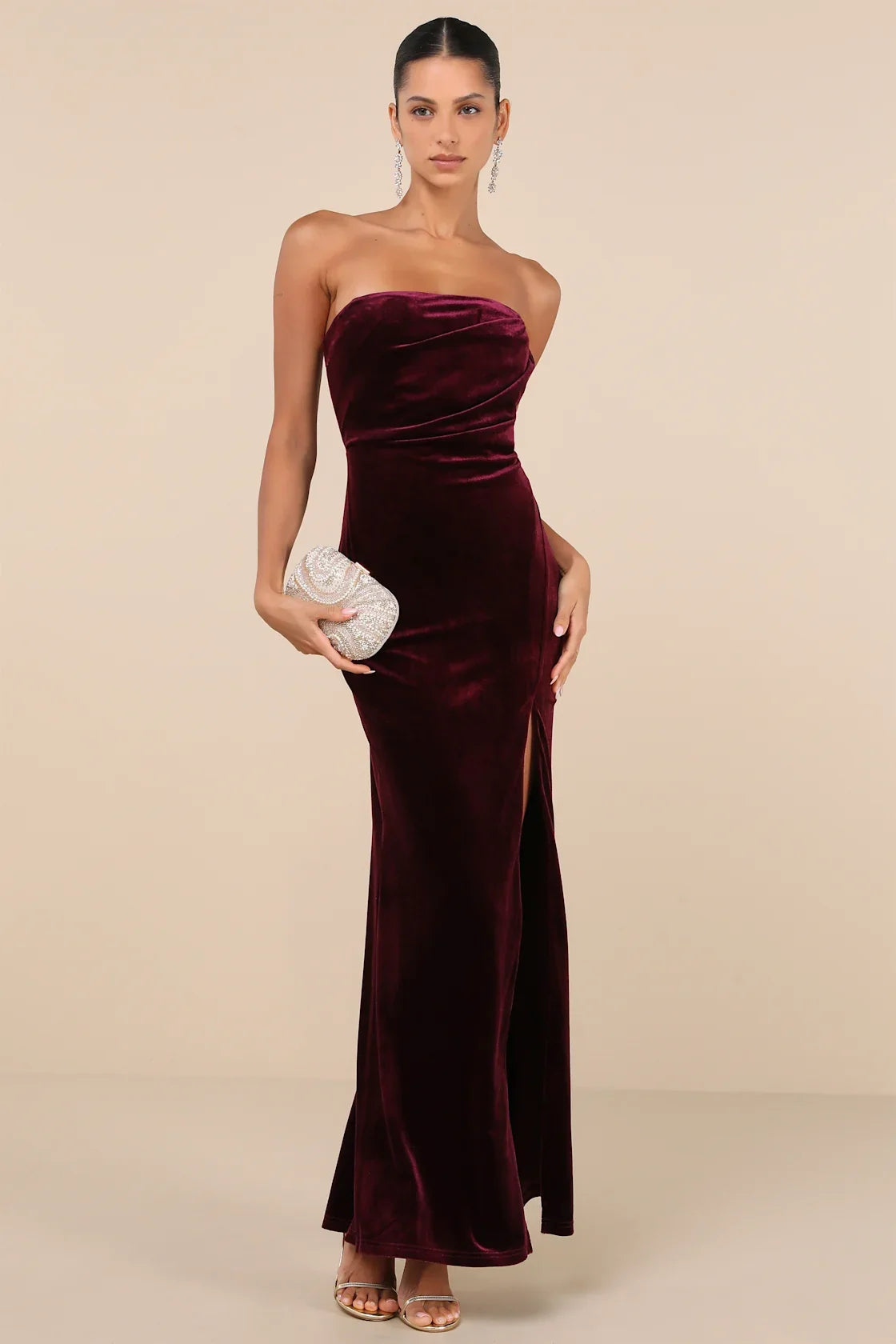 Perfectly Captivating Black Velvet Strapless Maxi Dress