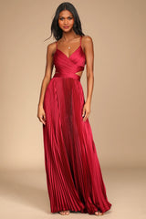 Got the Glam Blue Pleated Cutout Maxi Dress