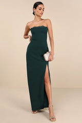 Memorably Iconic Emerald Green Strapless Lace Bustier Maxi Dress