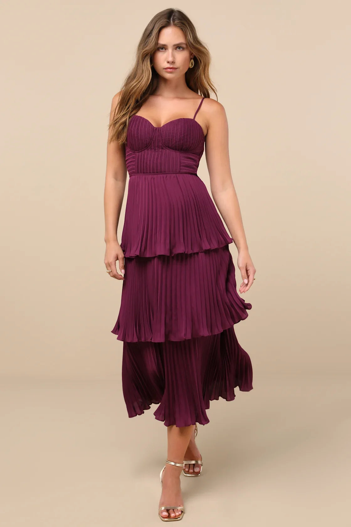 Cascading Crush Emerald Tiered Bustier Midi Dress