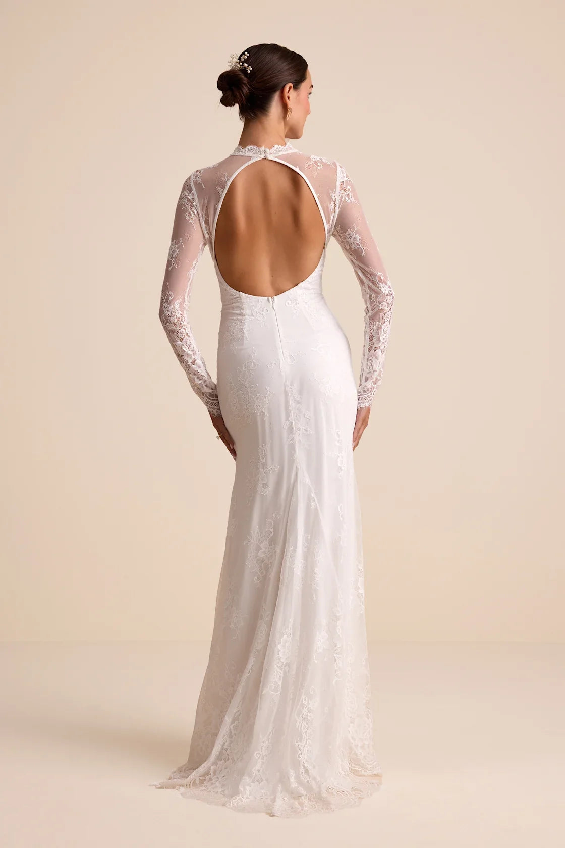 Laveau White Lace Bustier Backless Mermaid Maxi Dress