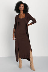Layer Lover Rust Red Ribbed Knit Two-Piece Dress & Cardigan Set