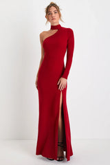 Keep It Interesting Black Cutout One-Shoulder Maxi Dress