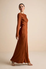 Kae Rust Orange Satin Cowl Back Maxi Dress