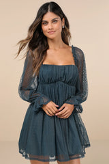 Dreamy Sweetness Burgundy Swiss Dot Ruffled Mini Babydoll Dress
