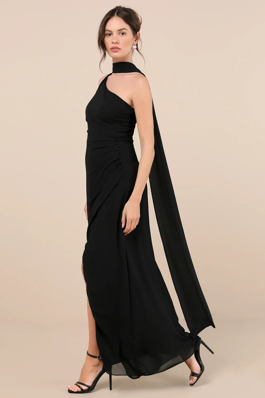 Adeline Lavender One-Shoulder Scarf Maxi Dress