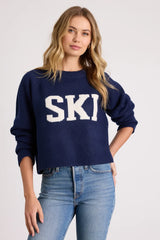 Ninon Navy Blue Graphic Pullover Sweater